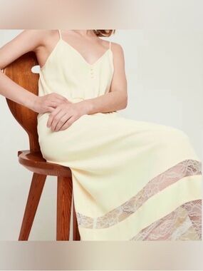 NEW Little Moon Aurora Lace Slip Dress Front Button Butter Yellow